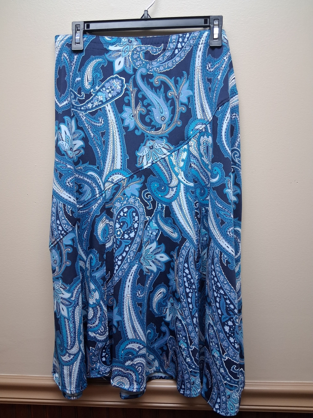 Vintage Southern Lady Blue Paisley Midi Skirt Size S